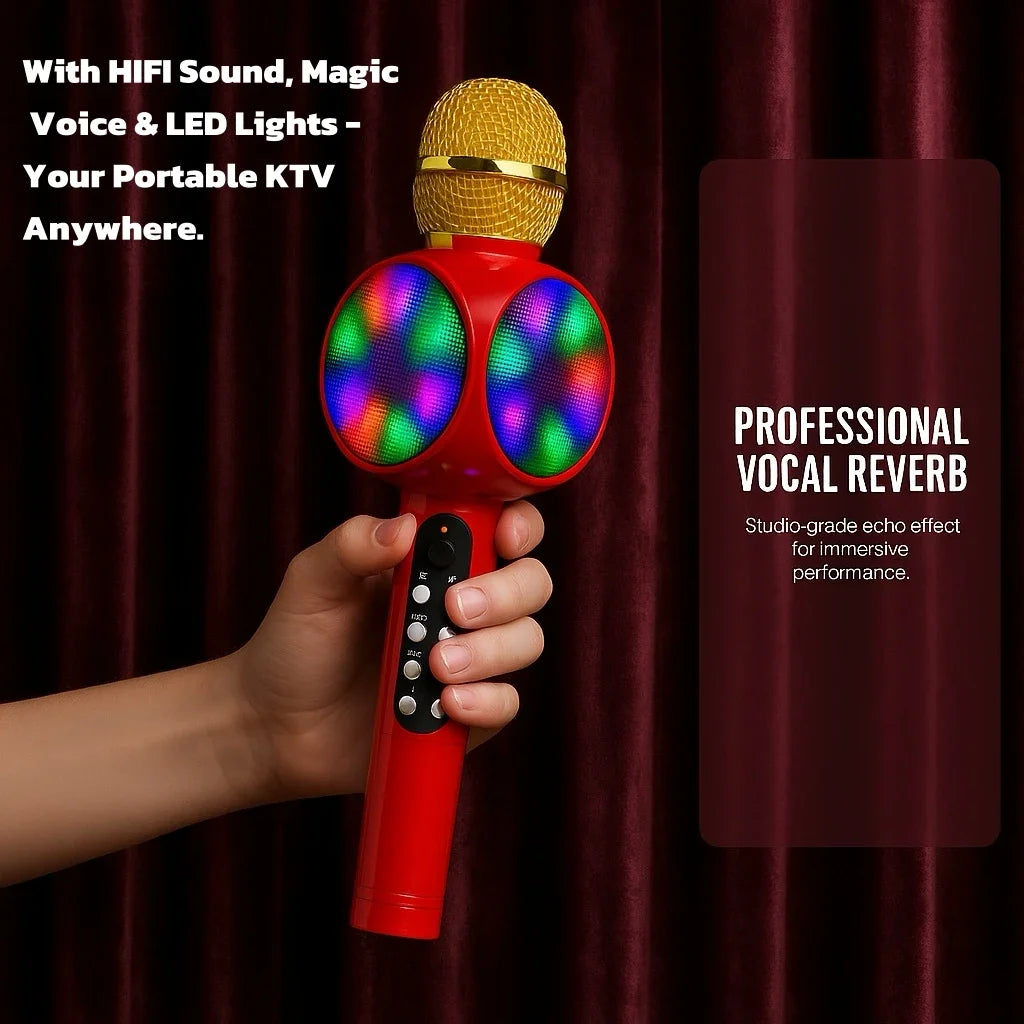 Karaoke Machine Microphone, Wireless Bluetooth Speaker with Magic Voice Changer, Colorful LED Lights,  Toy Gift for Girls Boys