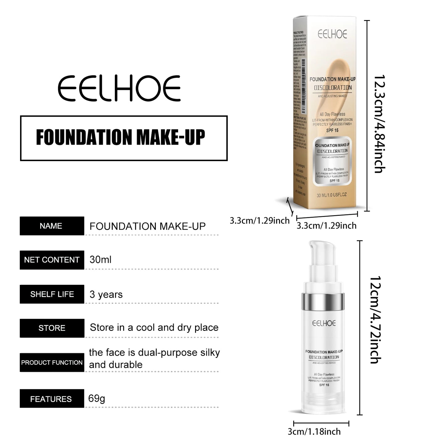 Color Changing Foundation Serum for Natural Glow Lightweight Full Coverage Long Moisturizing Finish 30ml Sensitive Skin Friendly