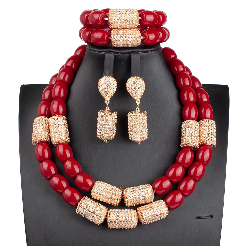 32 inches Long Orange Beads African Jewelry Set Women Bridal Party Costume Necklace Jewelry Set
