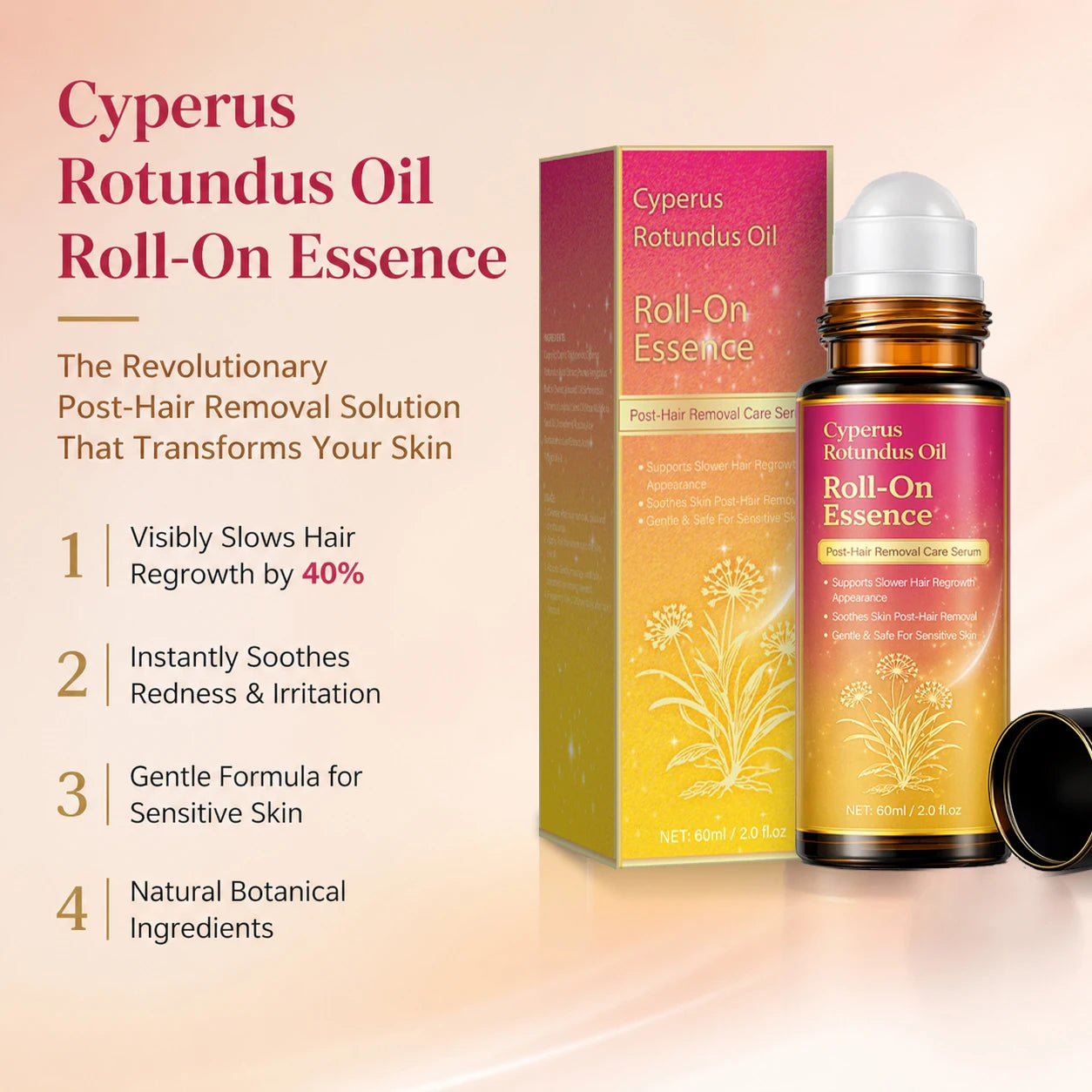 Cyperus Rotundus Oil for Hair Removal, Soft Smooth Skin Care Deep Hydration Anti Hair Growth Inhibition After Shave Oil,60ML