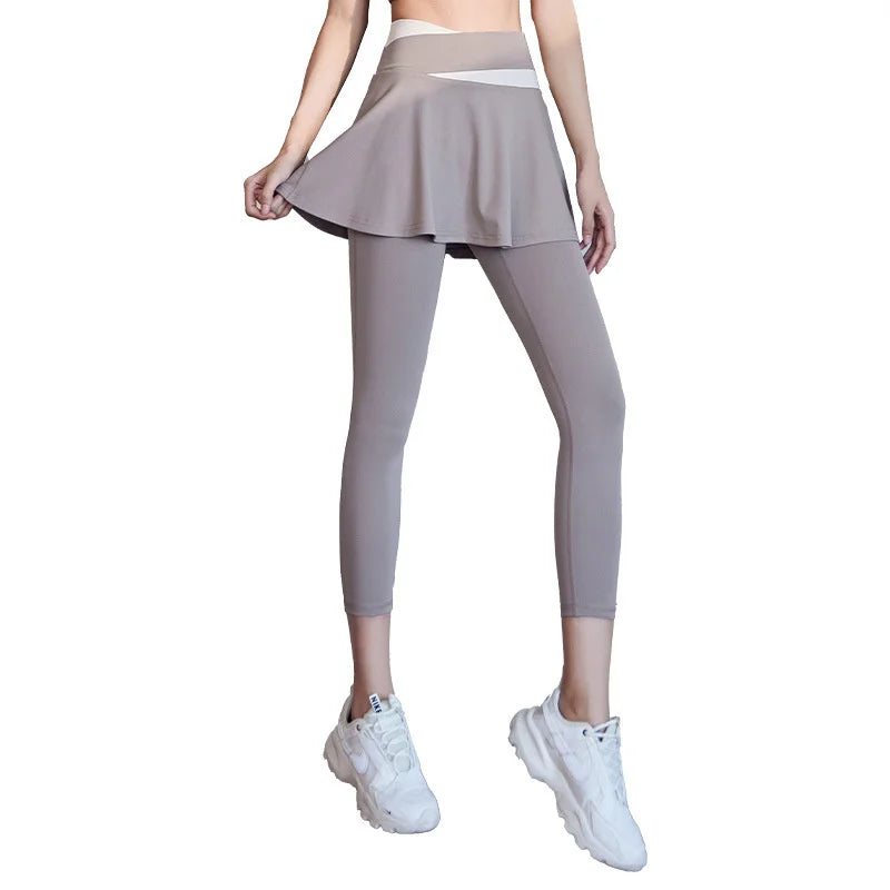 Aiithuug Tennis Skorts Cross-waist Skirted Legging Yoga Legging with Skirts Tennis Leggings Soft Stretchy Tennis Dresses Running