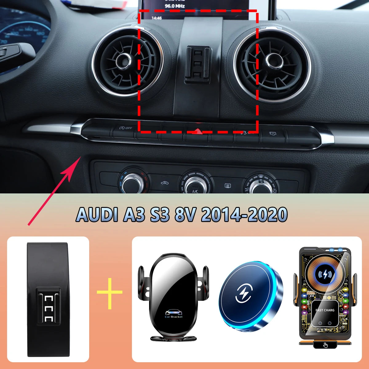 Car Phone Holder For AUDI A3 S3 8V 2014 2015-2020 Magnetic Wireless Charging Magsafe Dedicated Mobile phone stand Accessories