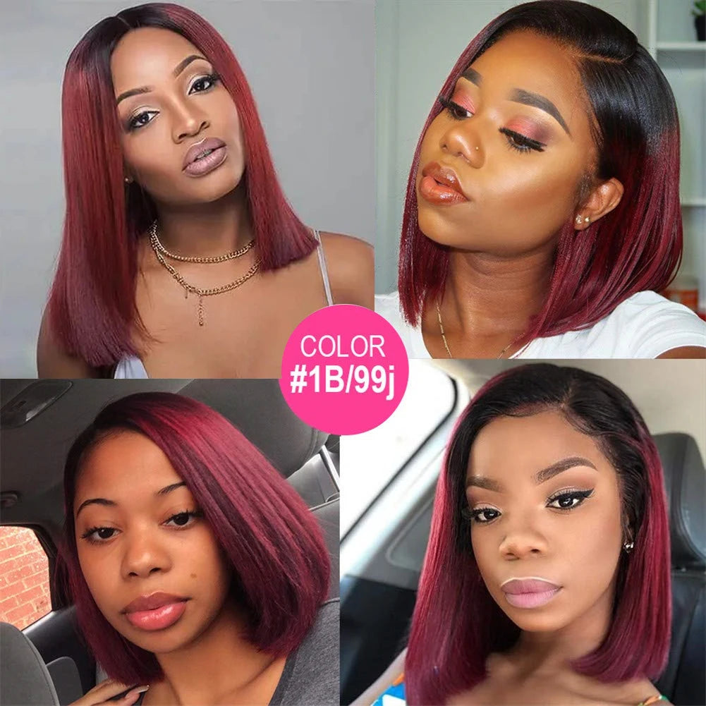 Bone Straight Short Bob Wig Human Hair Wigs For Women Burgundy 4x4 Lace Wigs 1B 99J Bob Wigs Brazilian Human Hair Pre Plucked