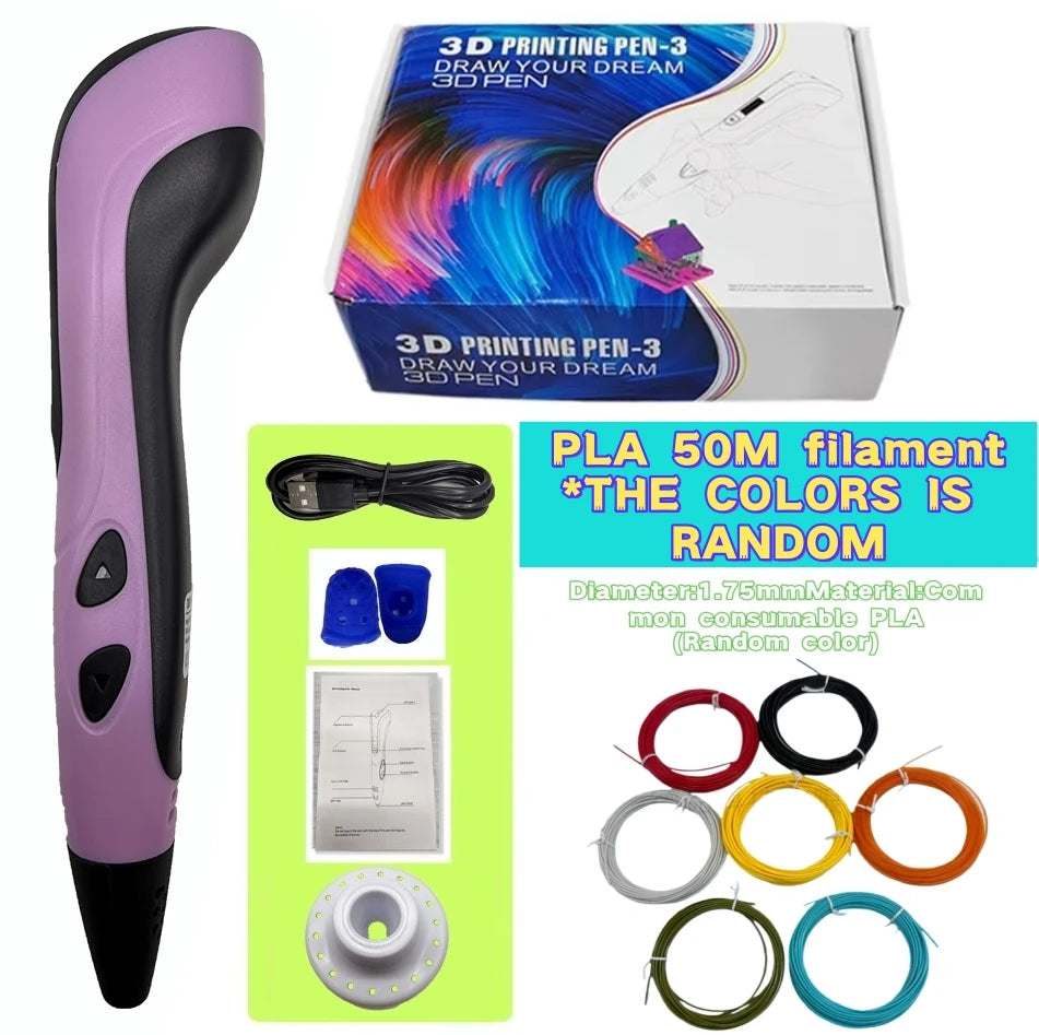 New 3D Printing Pen, Suitable 3D Pen Set for Children, PLA Filament, Children's Birthday or Christmas Gift