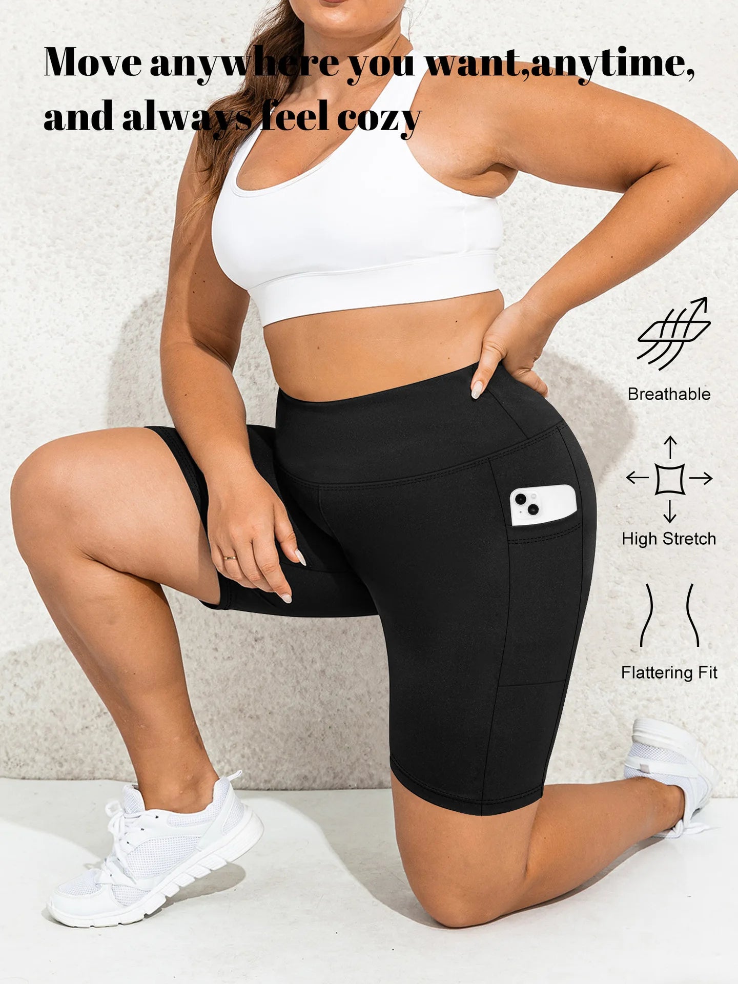 High Waist Plus Size Leggings Yoga Shorts for Women with Pockets, Non-See Through Shorts for Women