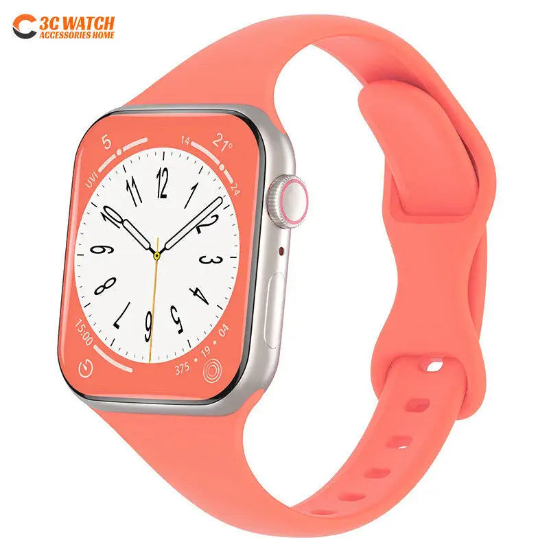 Thin Silicone Strap For Apple Watch 40mm 44mm 45mm 41mm 38mm 42mm Solid Color Strap Bracelet For IWatch Series 1 2 3 4 5 6 SE 7