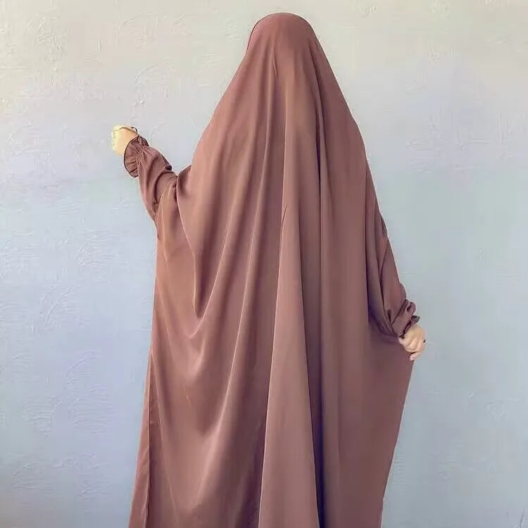 Muslim Abaya Hooded Smocking Sleeve One-piece Prayer Dress Women Jilbab Islamic Clothing Dubai Saudi Black Robe Turkish Modesty