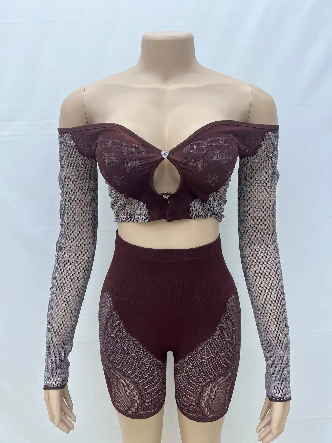 CM.YAYA Street Women's Set Full Sleeve Slash Neck T-Shirt and Shorts Suit 2024 Fall Hollow Out Two 2 Piece Set Outfit Tracksuit