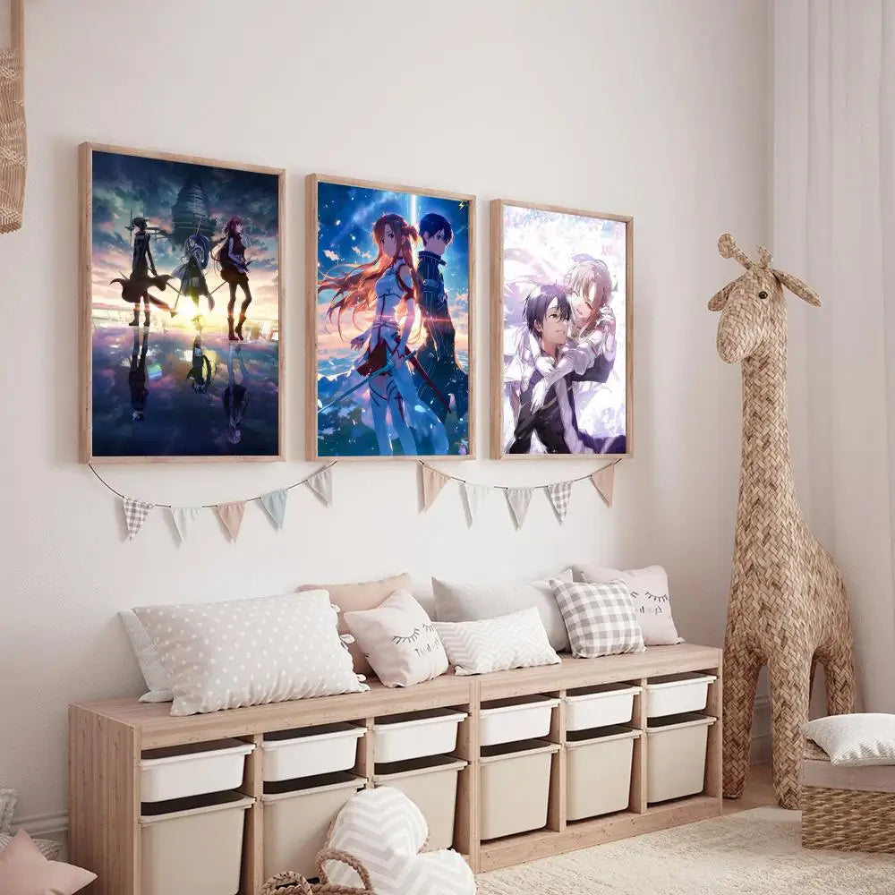 Anime Sword Art Online Kirito Asuna Painting Calligraphy HD Canvas Poster living room bedroom bar aesthetic decoration