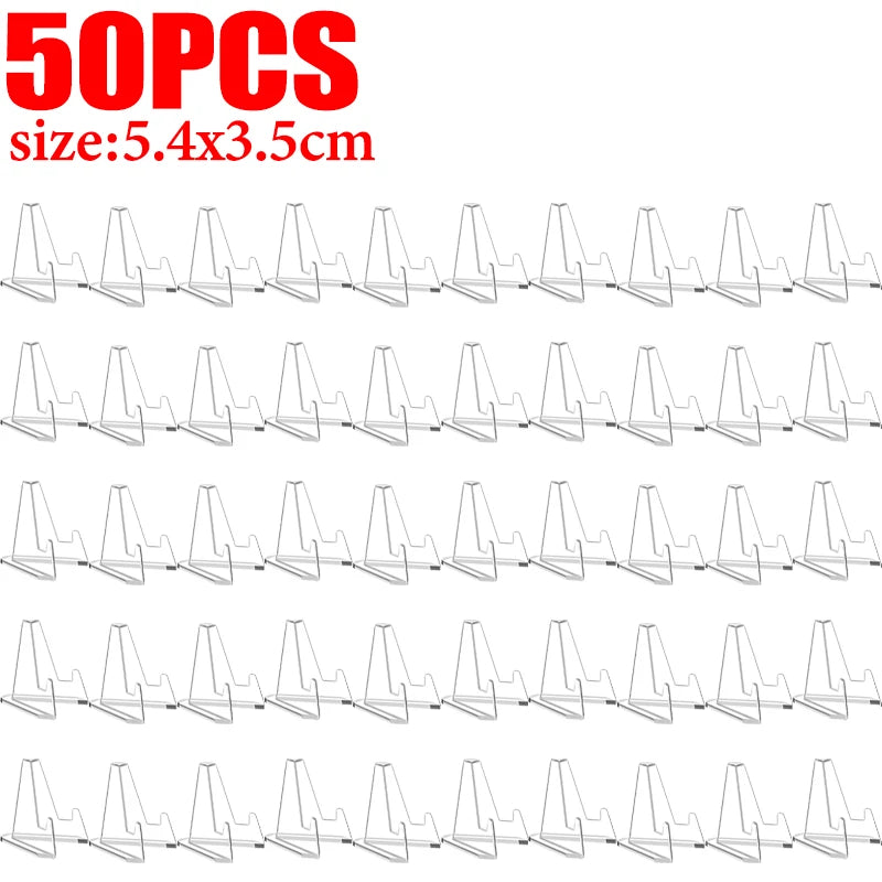 1/50x Clear Acrylic Card Display Stands for Business Card Medals Coins Pictures Desk Organizer Home Office Decor Triangle Holder
