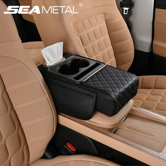 SEAMETAL 7cm Thicken Car Armrest Cushion All in 1 Center Console Arm Rest Cushion with Tissue Holder Elbow Support Car Organizer
