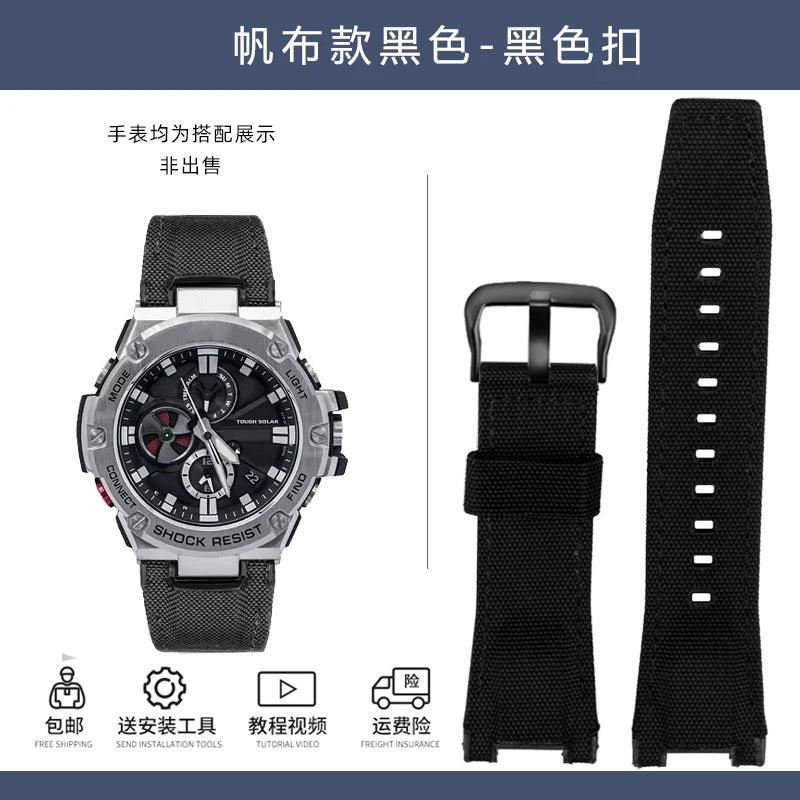 for Casio GST-S130/S110/S120/W130l/B100/W300 Strap Belt Genuine Leather Nylon Men's Watch Band Replacement bracelet Accessories