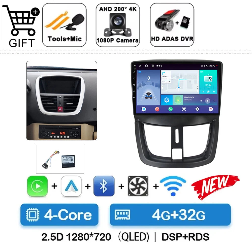 Car Radio For Peugeot 207 2006 - 2015 Multimedia Video Player Navigation Stereo GPS Android 14 wireless Carplay DSP RDS 5G WIFI