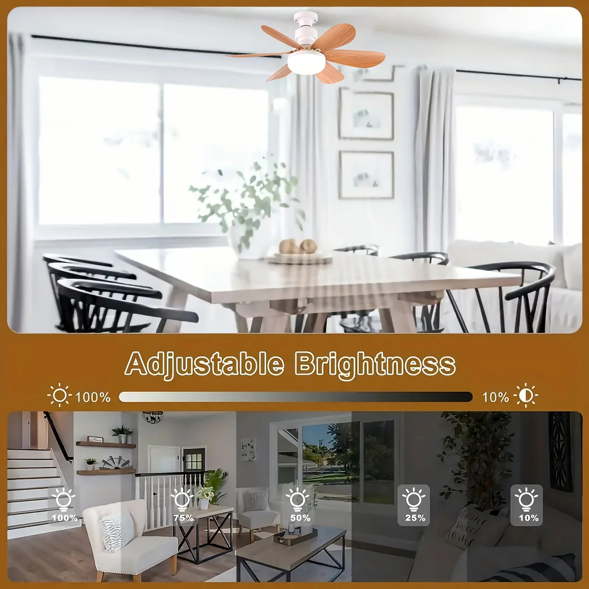 E26/E27 Lamp Holder Fan Light, Smart Ceiling Fan with Light and Remote Control, Easy to Install, Suitable for Bedrooms, Kitchens