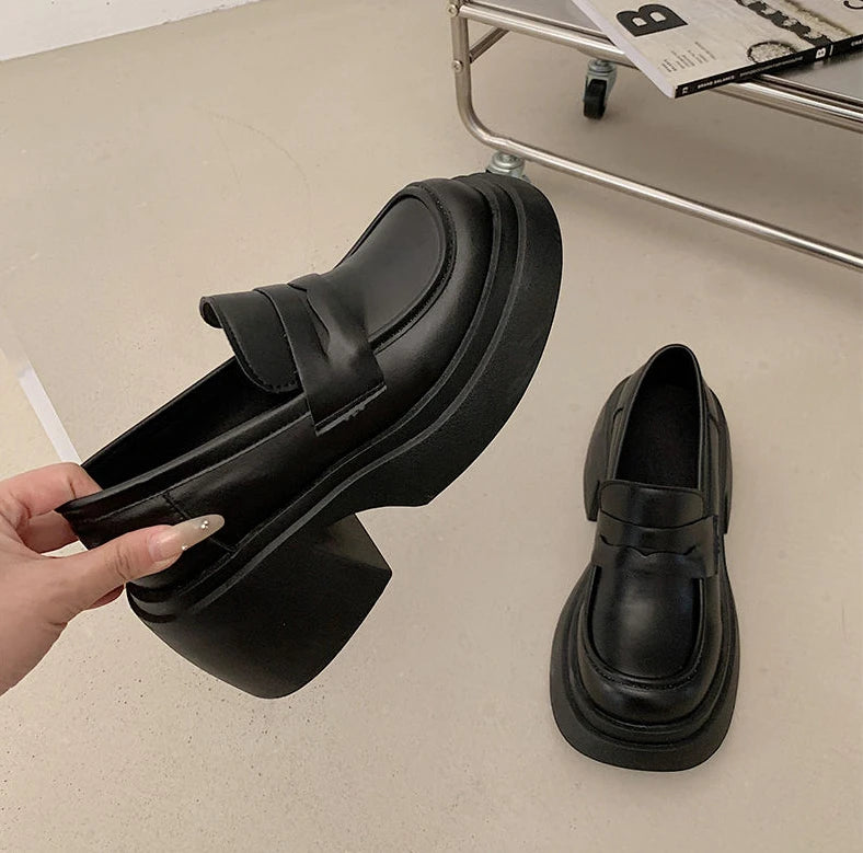 Ladies Pumps Evening Women's Shoes Luxury Leather Casual Cute Kawaii Platform Square Heels Round Toe Shoe Lastest High Quality E