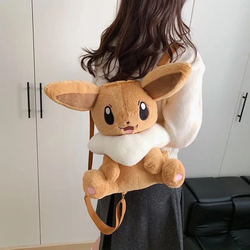 Japanese Style Plush Shoulder Bag Raichu Pikachu Eevee Psyduck Gengar Design Crossbody Backpack for Student Daily Outfit Gift