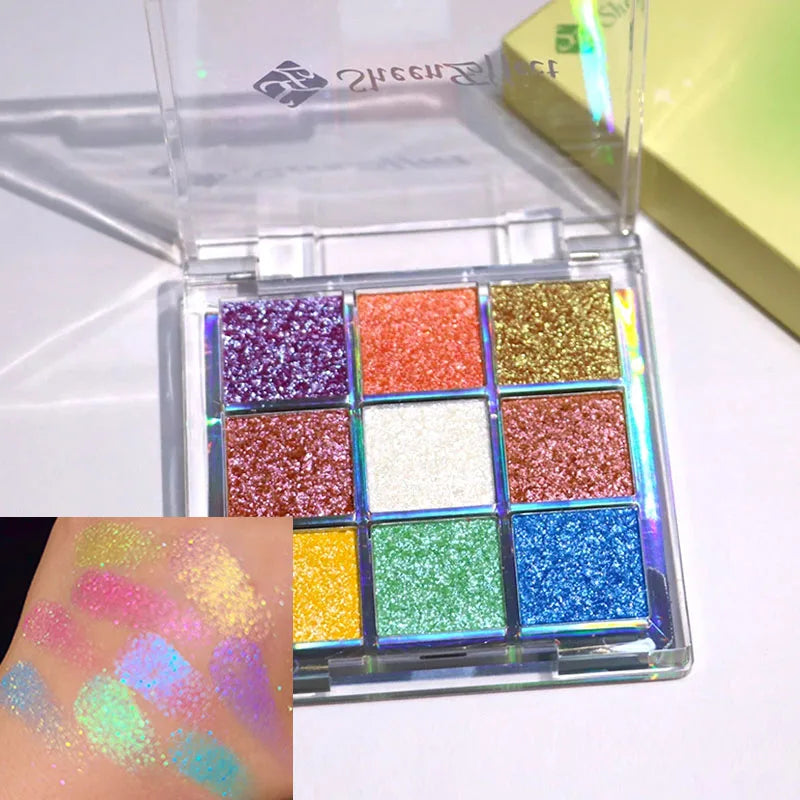 Sheeneffect 9 Colors Eyeshadow Palette Powder Glitter Shimmer Chameleon Blendable Fine Flash Easy to Wear Eye Makeup