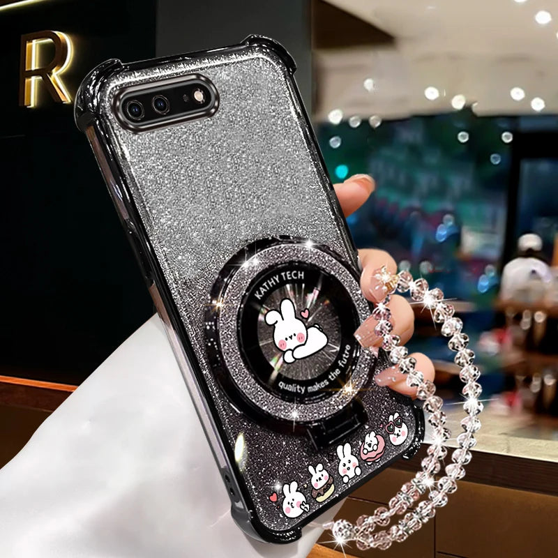 Crystal Strap Glitter Love Rabbit Phone Holder Case On For iPhone 8 Plus 7 6 6s Plus Se 2020 7plus 8plus Anti-knock Stand Cover