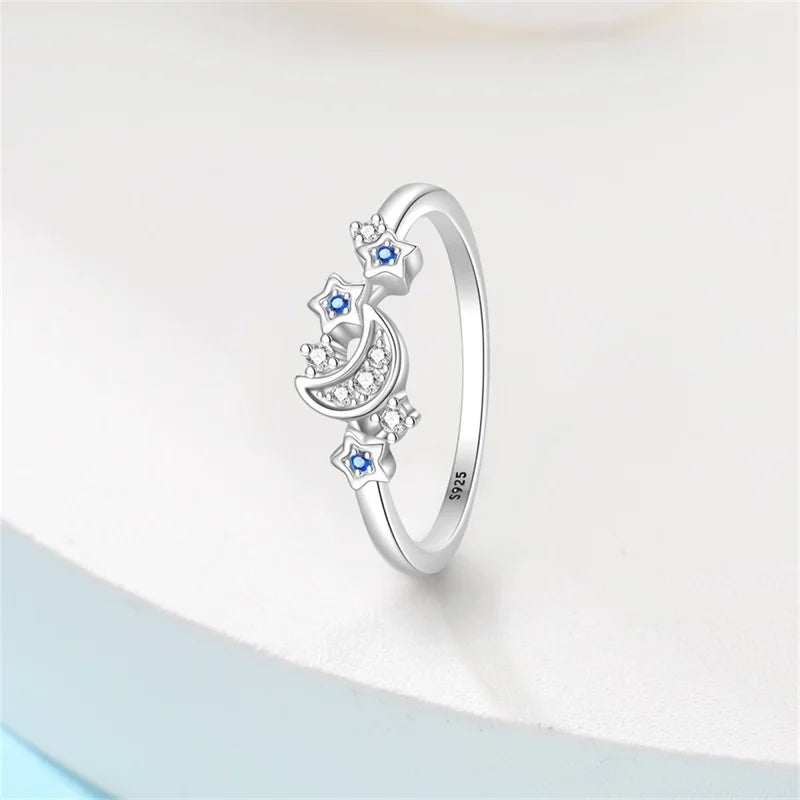 925 Silver Romantic Princess Pink Bow Rings For Women Fashion Star Moon Devil's Eye Ring Valentine's Day Wedding Jewelry Gifts