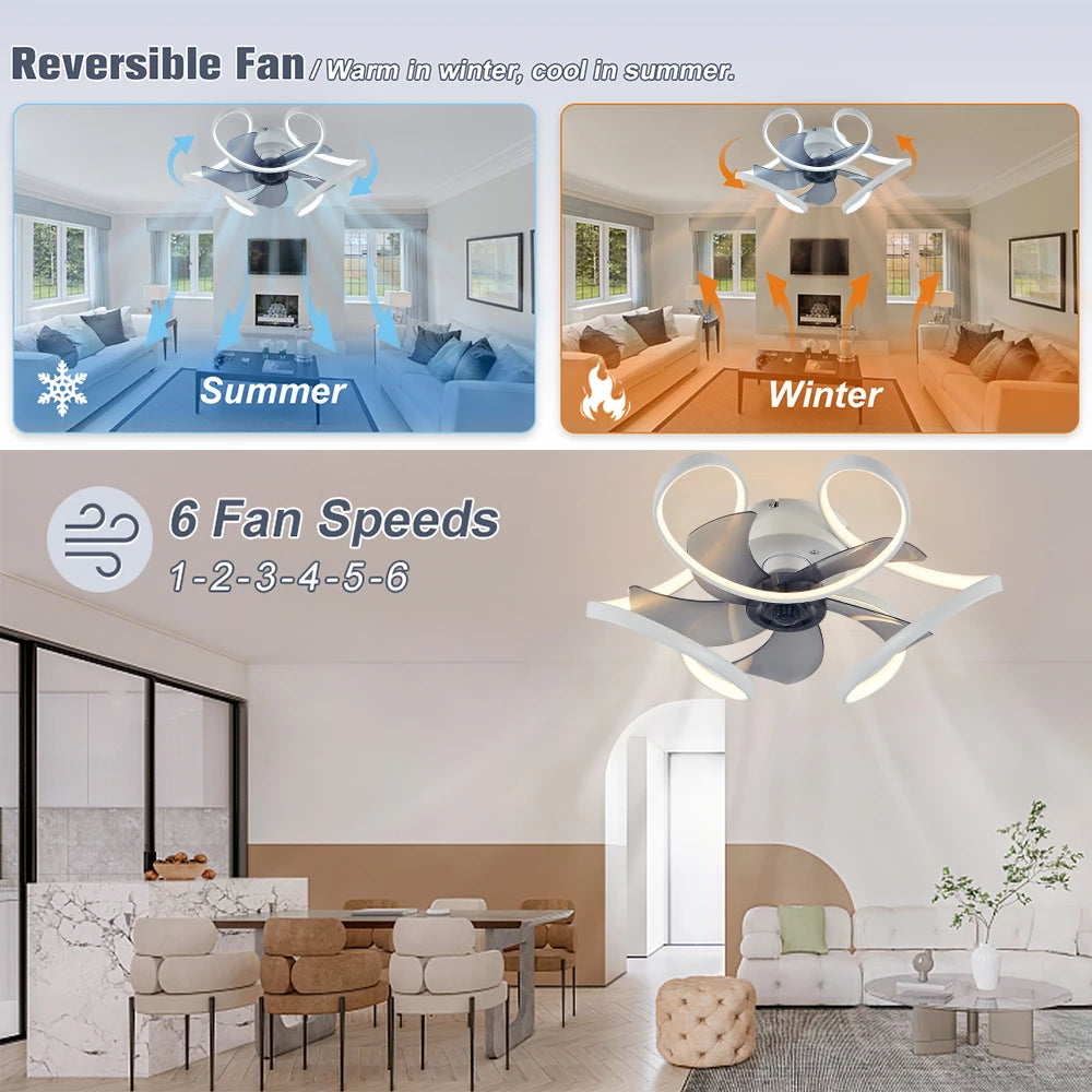 Modern Ceiling Fan Home Decorative Pendant Fan With Lamp Reversible Motor Suitable Kitchen Living Room Creative Chandelier Fan