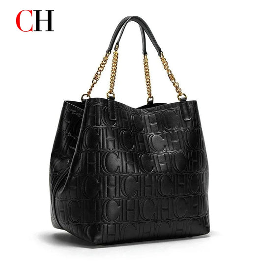 CH Tote Bag For Women Luxury Designer Handbag Fashion Embossed Leather Shoulder Bag Elegant Gold Chain Tote Bag For Daily Use
