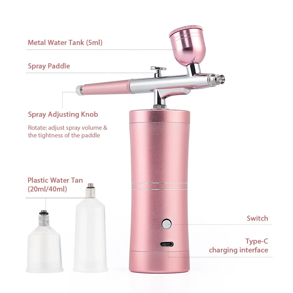 Top 0.3mm Pink Mini Air Compressor Kit Air-Brush Paint Spray Gun Airbrush For Nail Art Tattoo Craft Cake Nano Fog Mist Sprayer