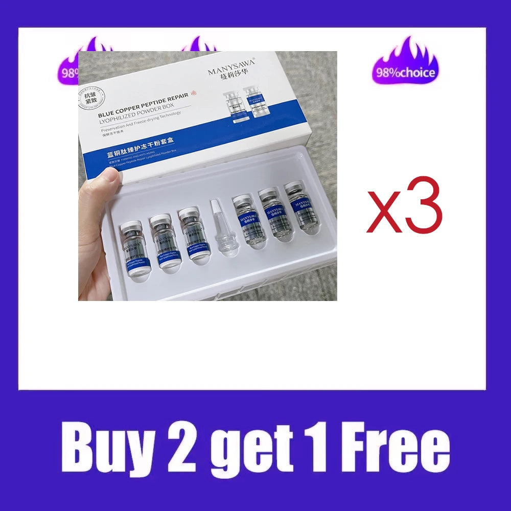 Blue Copper Peptide Repair Lyophilized Powder Box Freeze-dried Firming Essence Anti Aging Shrinks Pores Face Serum Skin Care Set