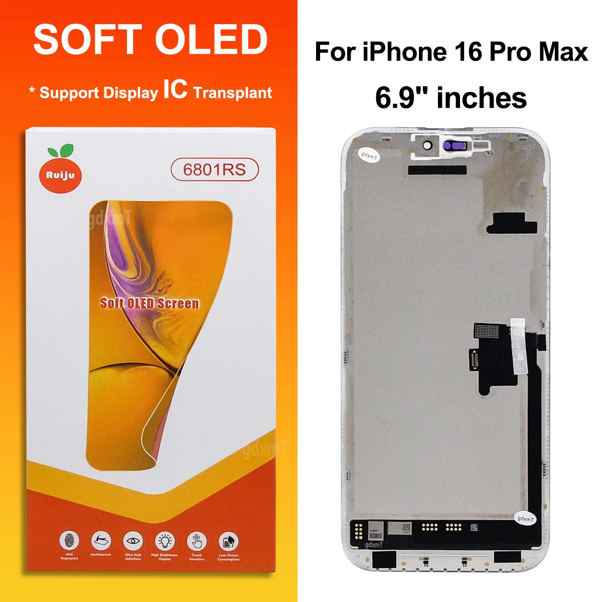 RJ Series SOFT OLED For iPhone 13 14 15 16 17 Pro Max Plus LCD Display Touch Screen Digitizer Assembly Replacement