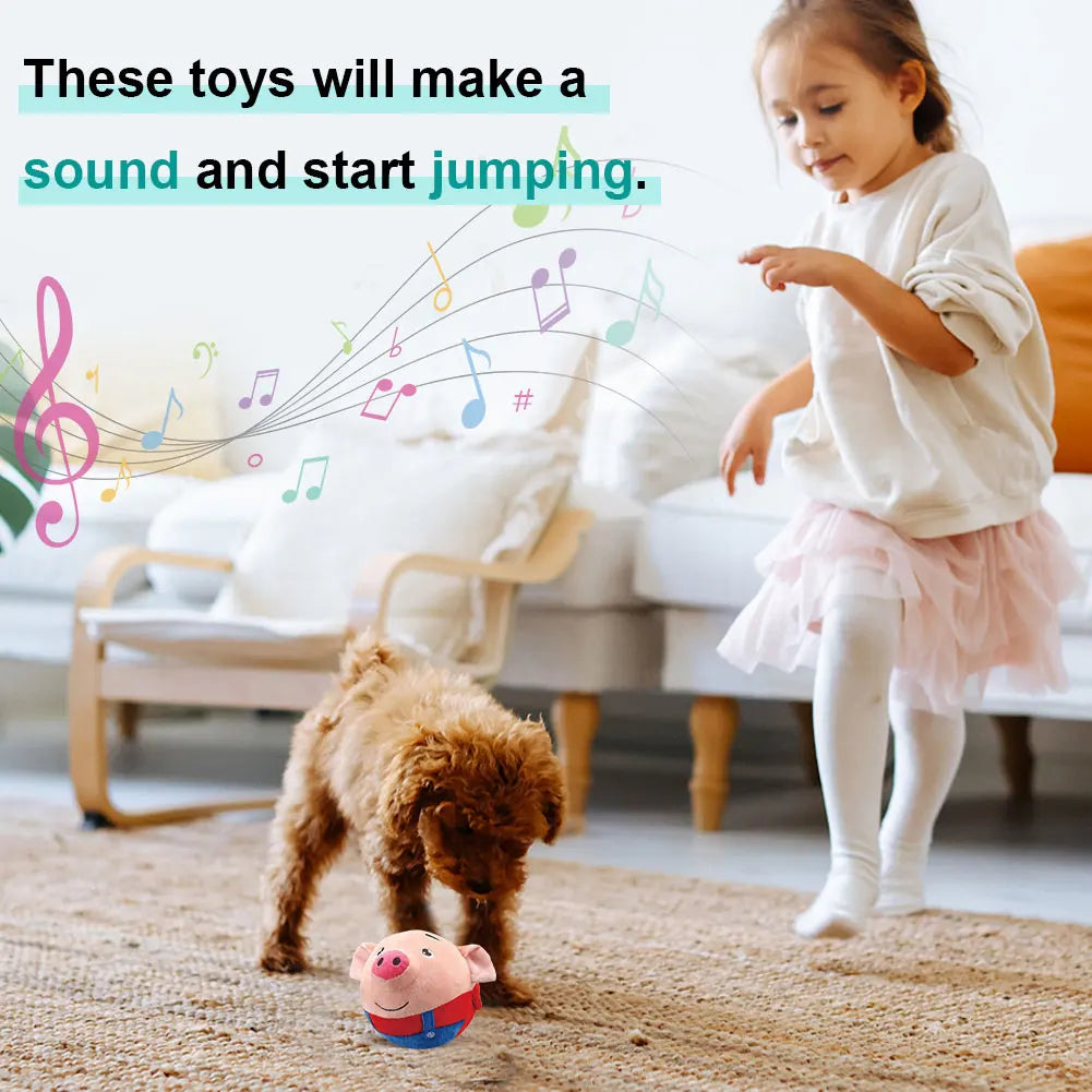 Cartoon Pig Active Moving Pet Plush Toy USB Rechargeable Talking Moving Dog Ball Toy Pet Bouncing Balls for Dogs Cats