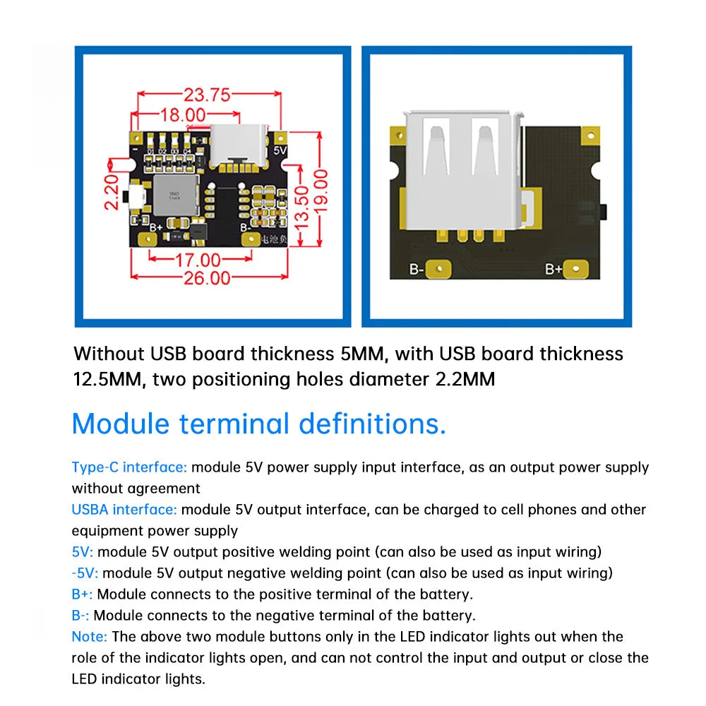 Type-C USB 5V 3A Boost Converter Step-Up Power Module Charge/Discharge Battery Protection Board With Switch LED Indicator