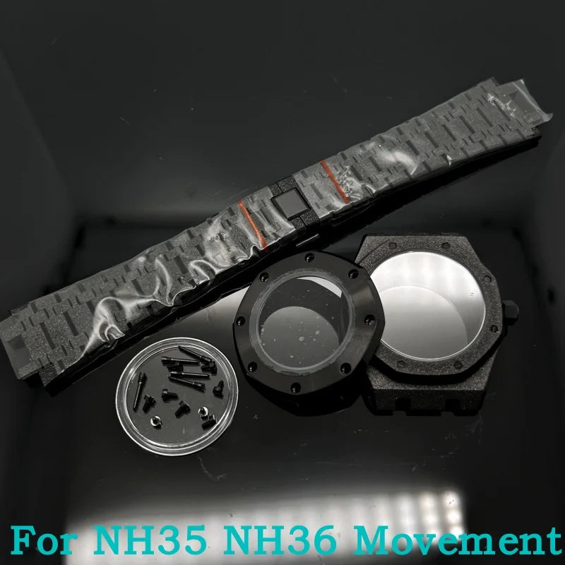 41mm Gold Black Matte Star Sand Steel Case Strap with 31.8mm Watch Dial for Oak NH35 NH36 NH70 Automatic Movement Watch Hands