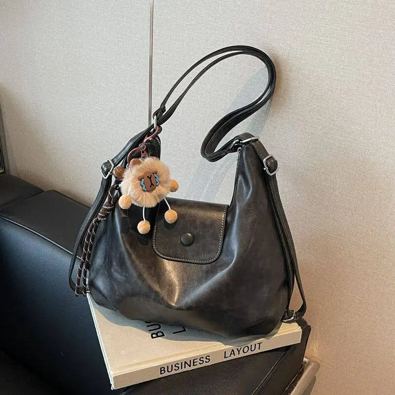 Retro Large Capacity Crossbody Shoulder Tote Bag for Women Commuter Bag 2025 New Luxury Minimalist High-End Feel PU Leather