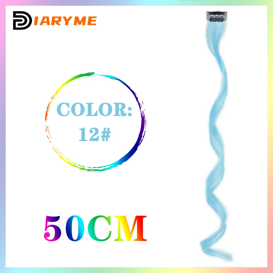Colorful Hair Extensions Curly One Clip in Synthetic Long Hairpiece For Girls Women Kid Multi-colors Party Highlights Wig Piece