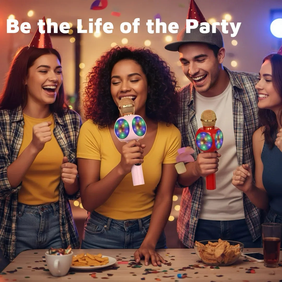Karaoke Machine Microphone, Wireless Bluetooth Speaker with Magic Voice Changer, Colorful LED Lights,  Toy Gift for Girls Boys