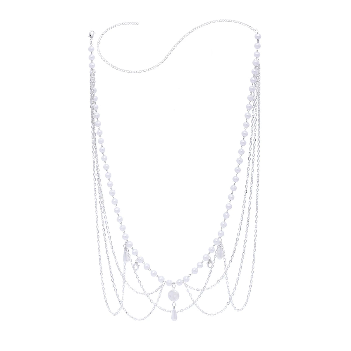 Layered Pearl Charms Waist Chain Silver Plated Belly Chain Bikini Body Chain Women Adjustable Beach Waist Jewelry Accessories