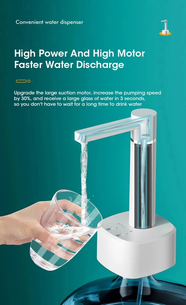 Adjustable Auto Electric Water Pump Dispenser with Foldable Base USB Charging for 5 Gallon Bottles
