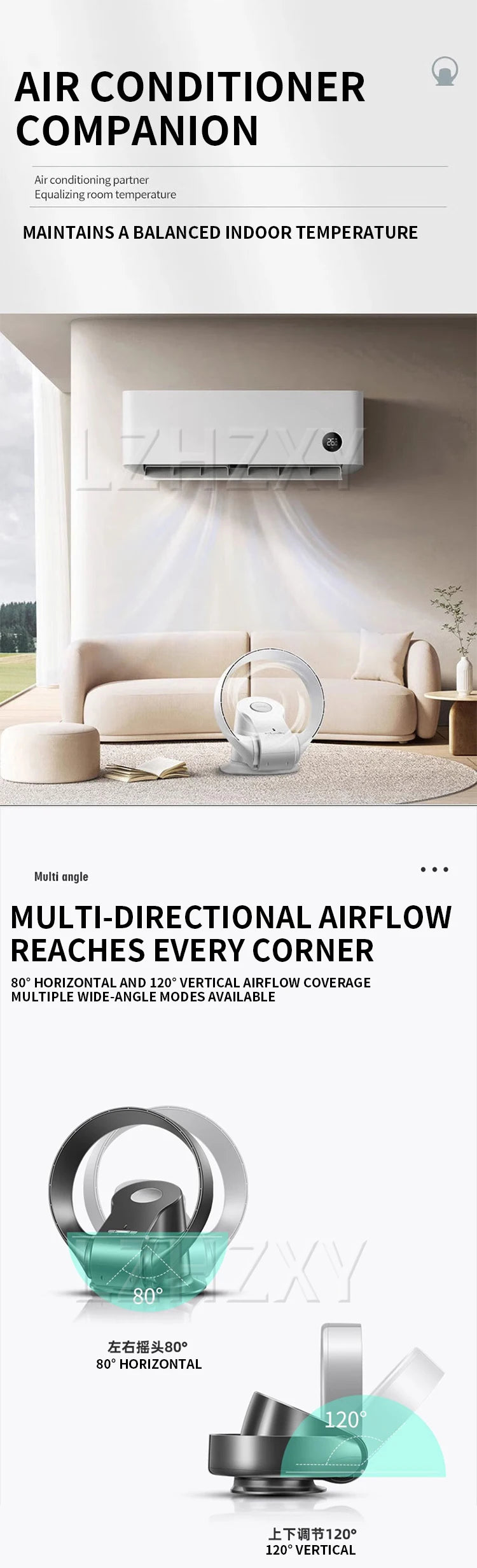 New 220V Ultra-Quiet Blade-Less Variable-Speed Fan: Remote-Controlled Wall-Mounted Fan for Home and Office Use with 9-Speed Sett