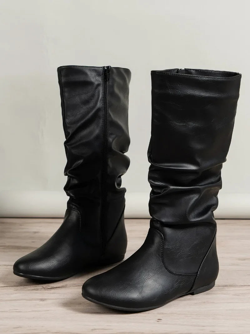 Ladies Shoes 2025 Brand Mid-Calf Women's Boots Fashion Pleated Modern Boots Women Winter Plus Size Best Seller Shoes for Women