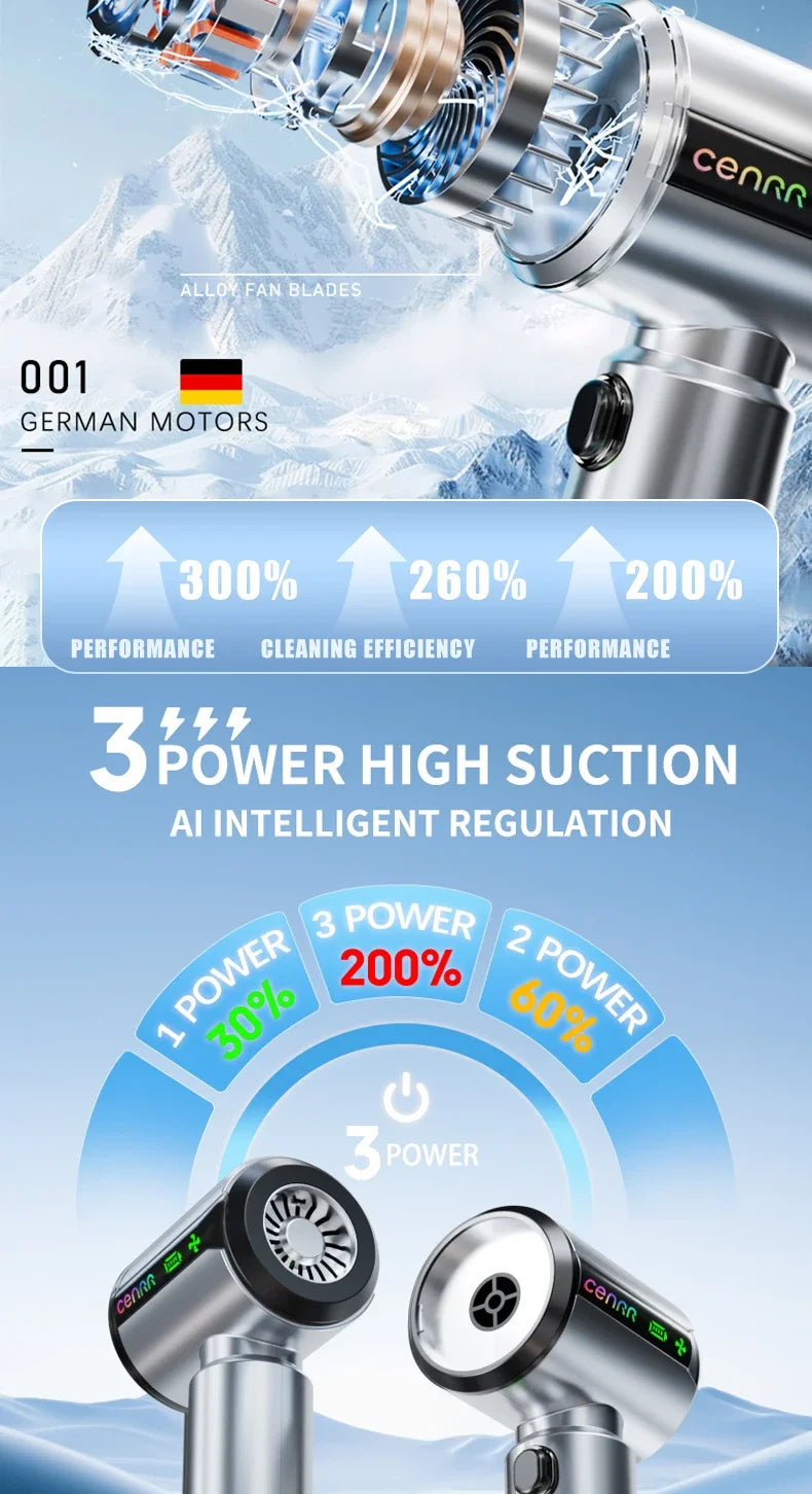 CENRR New Wireless Car Vacuum Cleaner Mini Powerful Portable HandHeld Car Cleaner LED Power Display Gift Lamp Air Gun  7500mAh