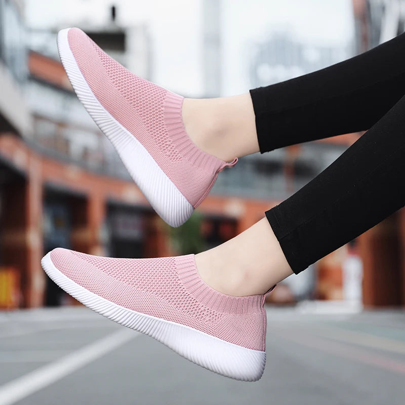 2024 Spring Women Shoes Knitting Sock Sneakers Women Flat Shoes Casual Breathable Sneakers Flats Walking Shoes for Women