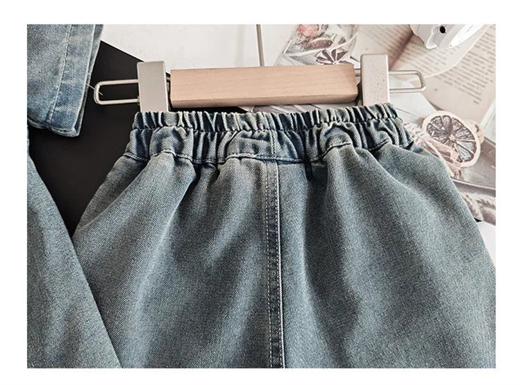 2025 Trendy Boys' Denim Set Vintage Wash Short Sleeve Shirt & Shorts 2-Piece Summer Outfit