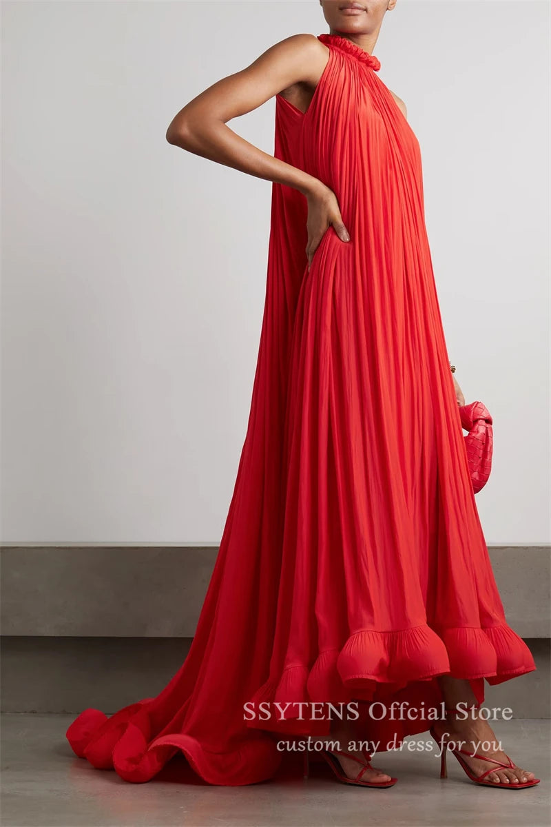 Red Chiffon Cocktail Gowns Customized Special Holiday Party Dress Stage Performance Formal Ceremony Evening Party Dress Summer