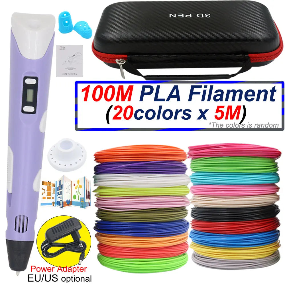 Surprising Children's 3D Printing Pen Set with LCD Display,Power adapter,Travel Case,PLA Filament,Kids Birthday Christmas Gift