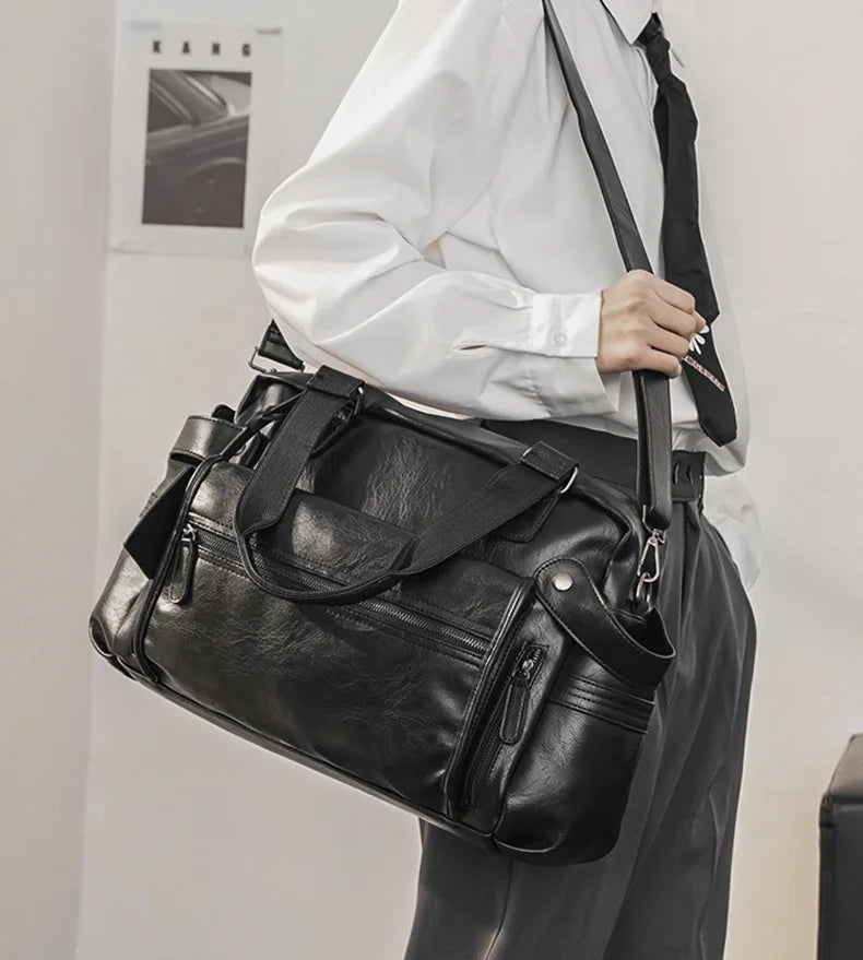Luxury Crossbody Bags Men Handbag Large Capacity Travel Tote Soft PU Leather Business Men's Crossbody Bag Shoulder Messenger Bag