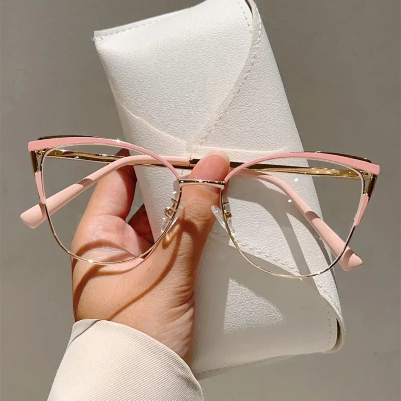 New Simple Metal Anti Blue Light Glasses for Women Fashion Vintage Cat Eye Glasses Business Computer Goggles Eyeglasses Whosale