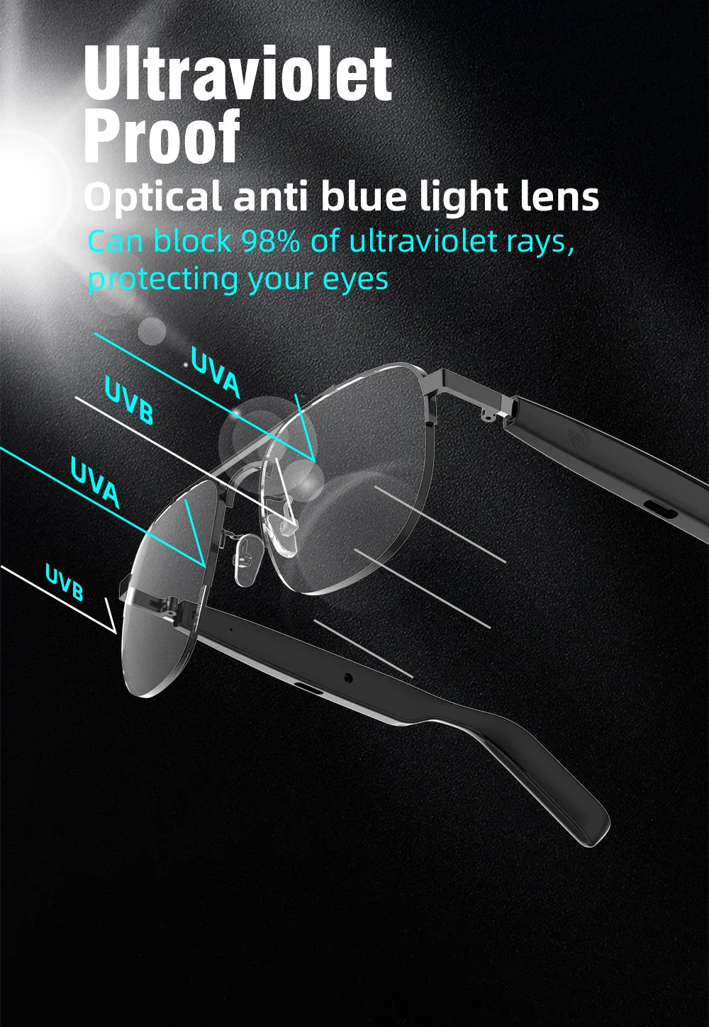 SG-15 Portable Outdoor Glasses Smart Music Sunglasses Earphones Wireless Bluetooth Headphone Hands-free Call Glasses For Driving