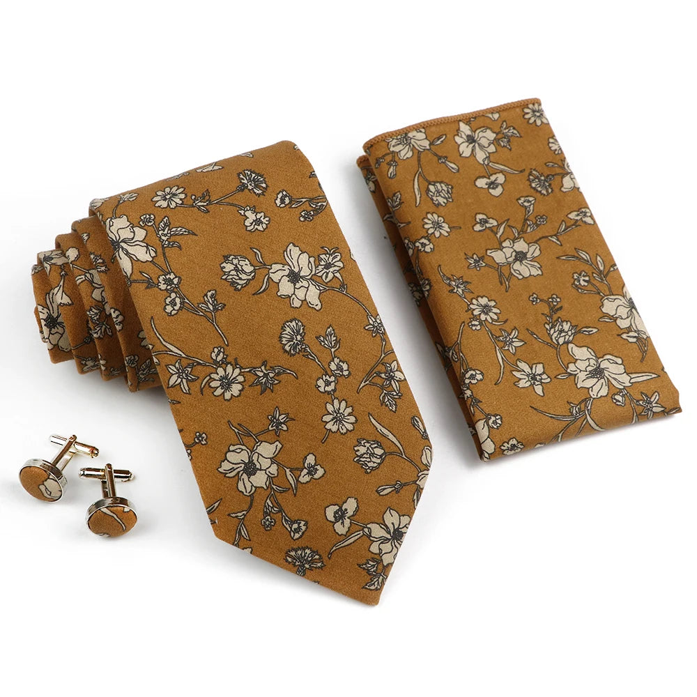 Hot Sell 3PC Chic Elegant Floral Tie Set Pocket Square Cufflinks For Men Women Wedding Party Dinner Suit Tuxedo Accessory Gift