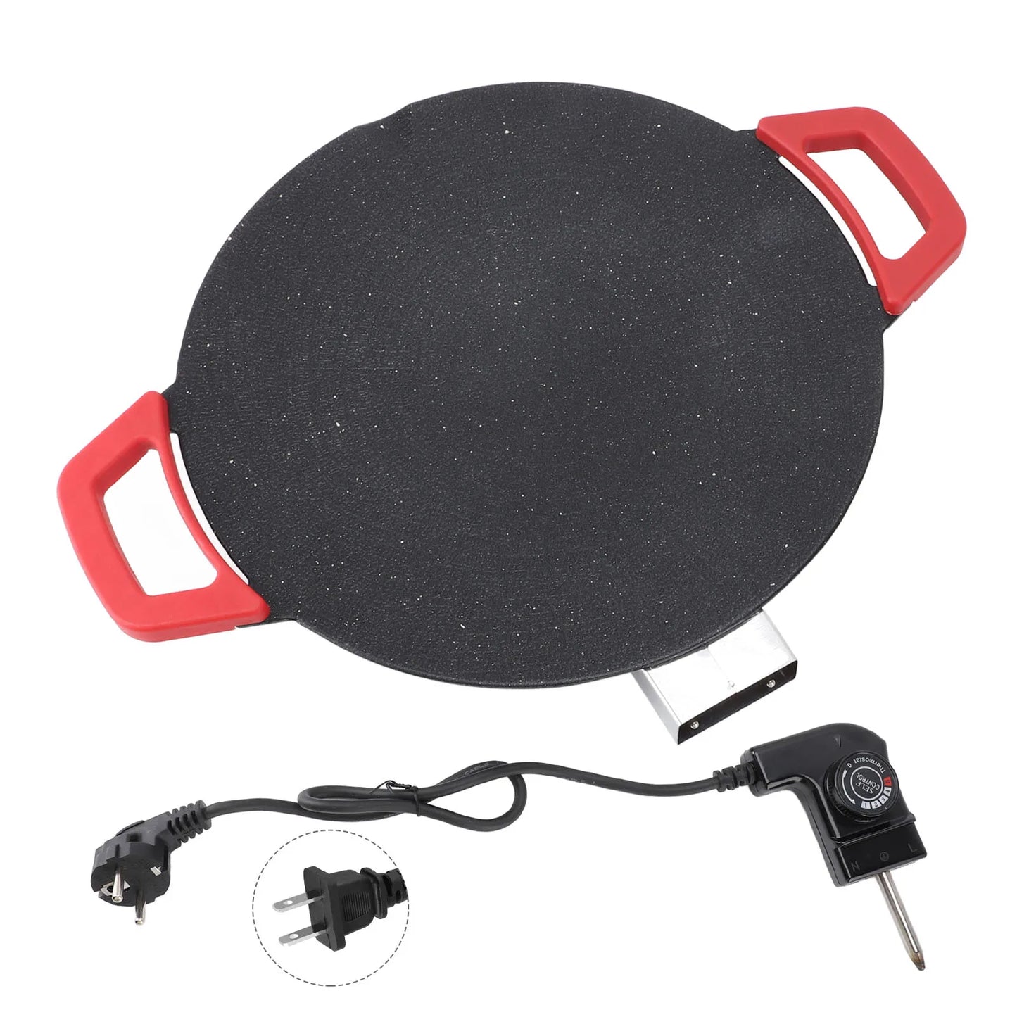 30cm Electric Grill Pan Round BBQ Griddle Concave Design Nonstick Coating Temperature Knob Adjustment Electric Grill Plate