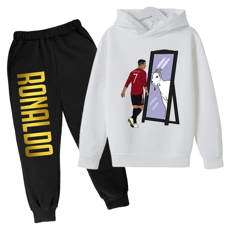 Children's Clothing Children's Sports Suit Spring and Autumn Fleece Hoodie Pants 2-piece Set Ronaldo Printed Kids Clothes Girls