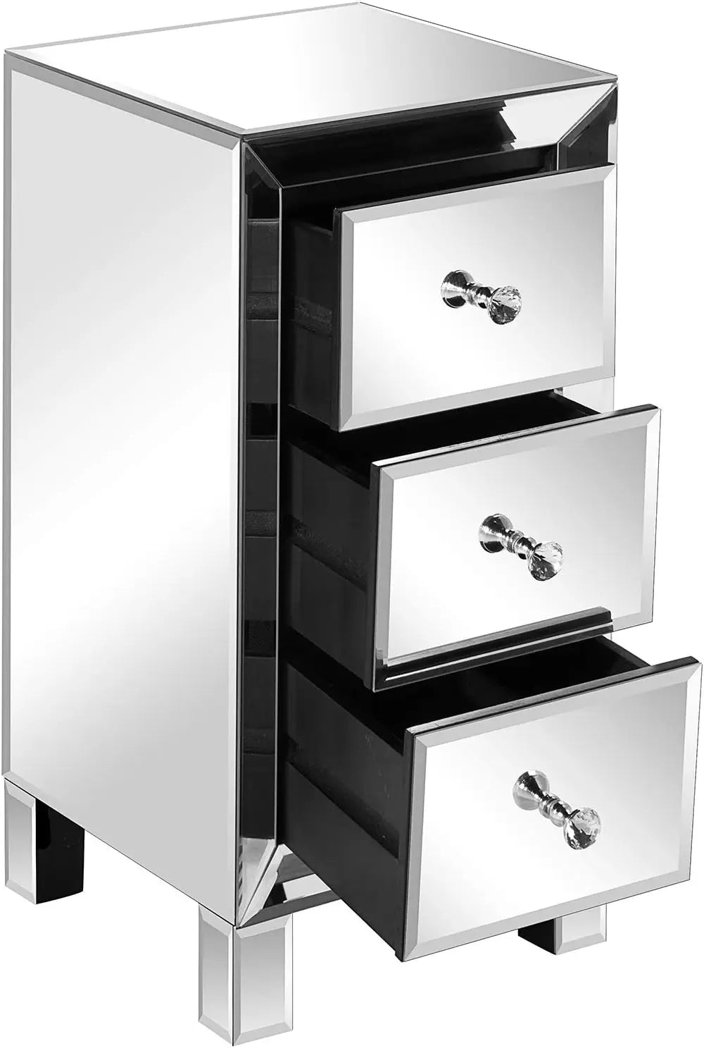 Mirrored Nightstand with 3-Drawers Silver Side End Table Mirrored Furniture for Small Space, Bedroom, Living Room